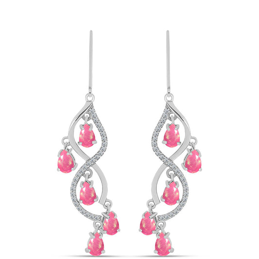 Kolczyki ze srebra próbe 925 z różowym opalem i białym topazem