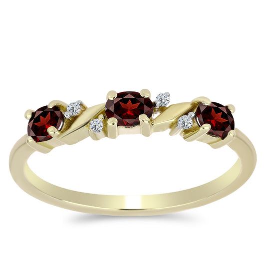 Pierścionek srebrny pozłacany z granatem i białym topazem