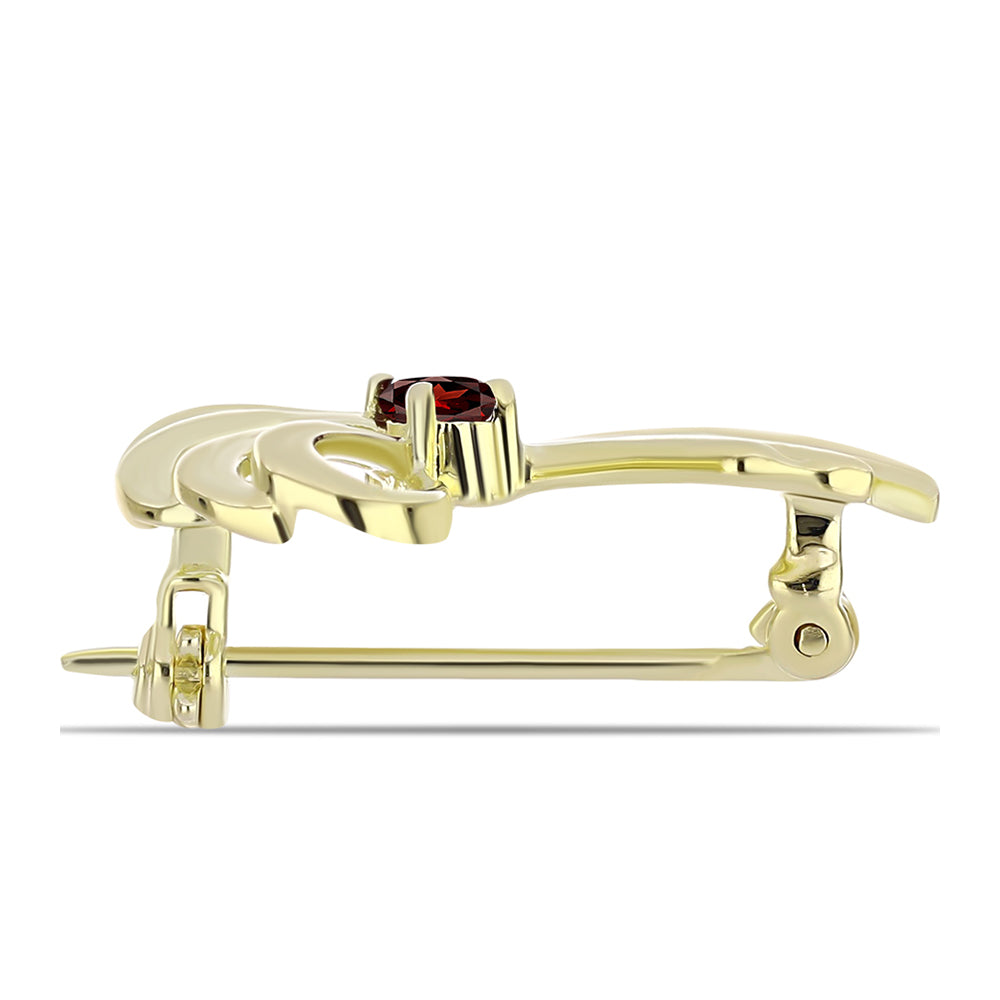 Broszka srebrny pozłacany z granatem 2 