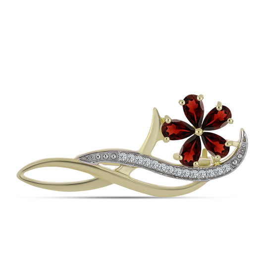 Broszka srebrny pozłacany z granatem i białym topazem