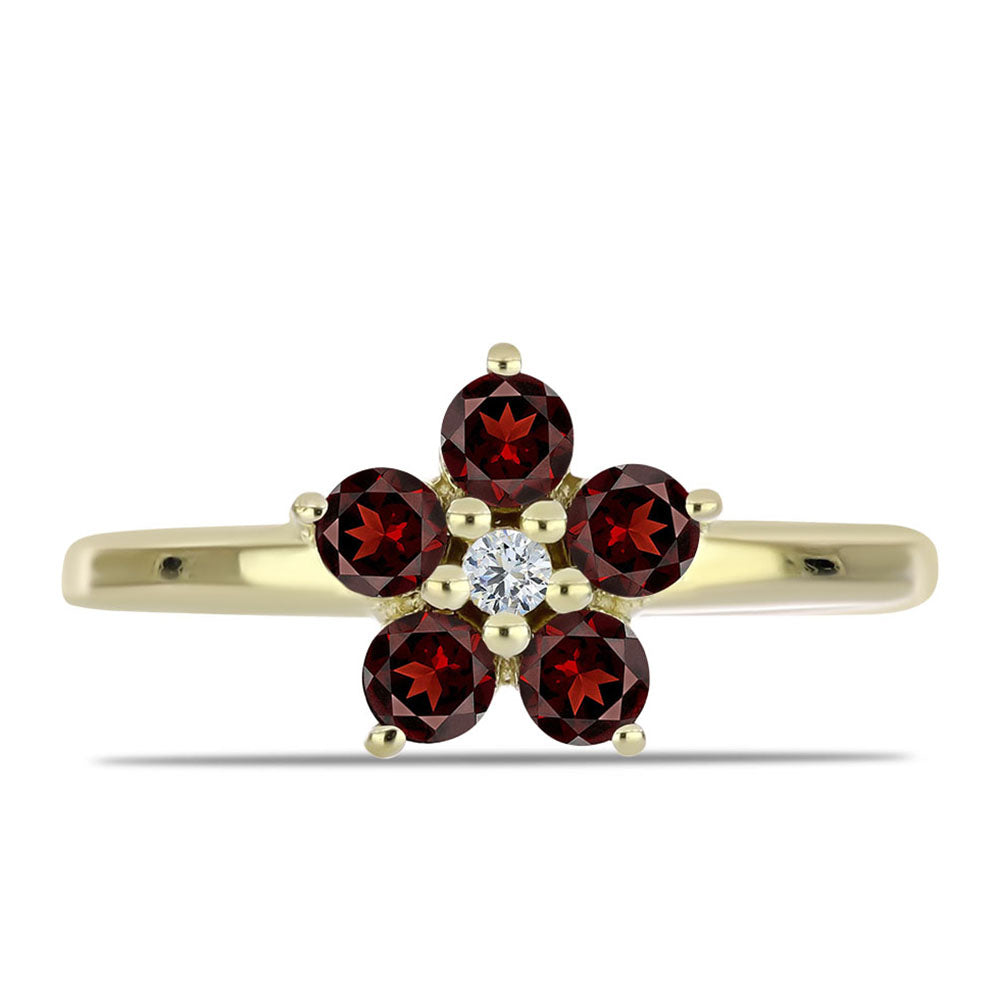 Pierścionek srebrny pozłacany z granatem i białym topazem