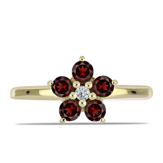 Pierścionek srebrny pozłacany z granatem i białym topazem