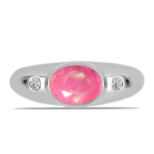 Pierścionek ze srebra próby 925 z różowym opalem i białym topazem