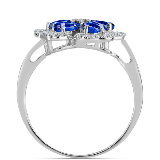 Pierścionek ze srebra próby 925 z australijskim niebieskim szafirem i białym topazem