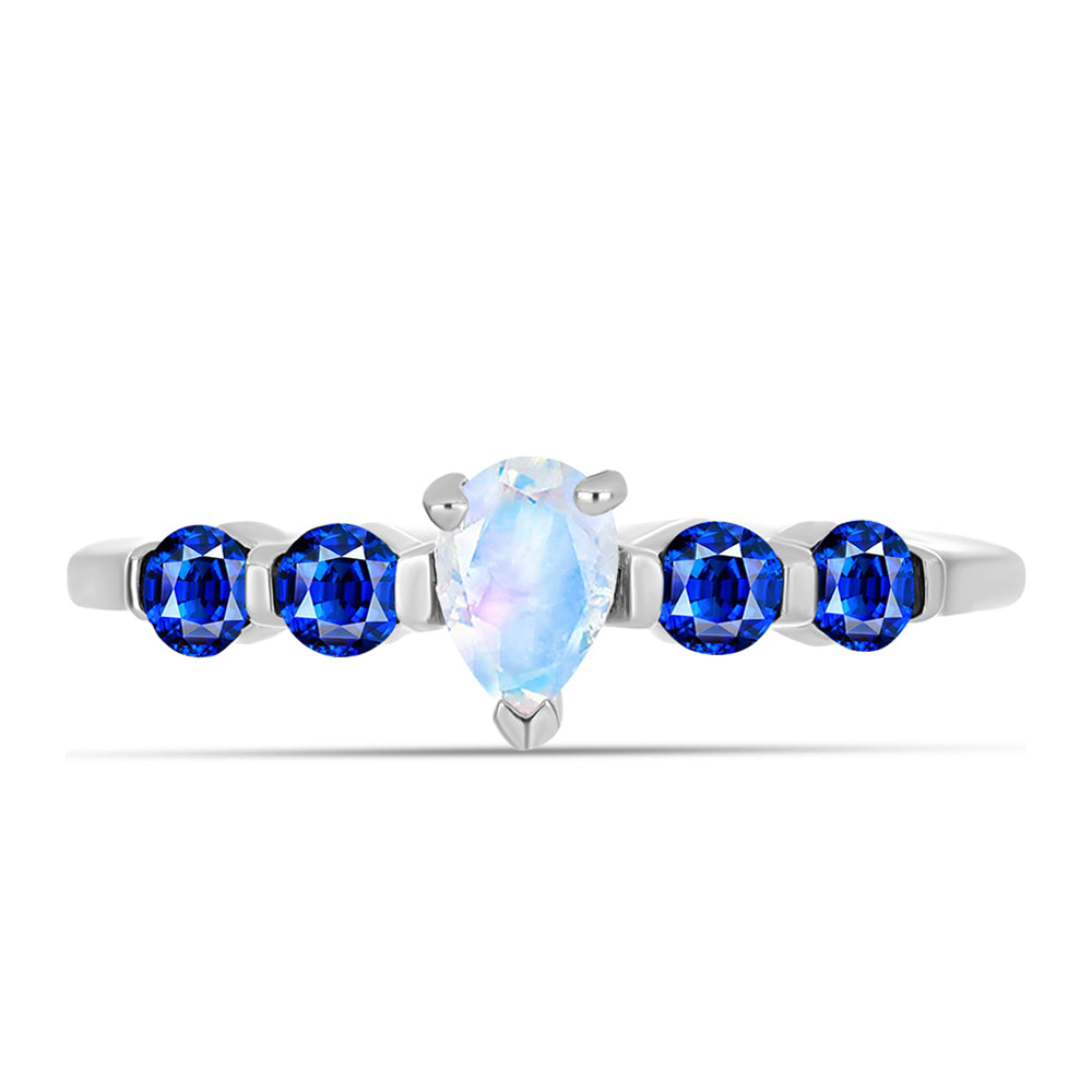 Pierścionek ze srebra próby 925 z australijskim niebieskim szafirem i tęczowym kamieniem księżycowym 1 