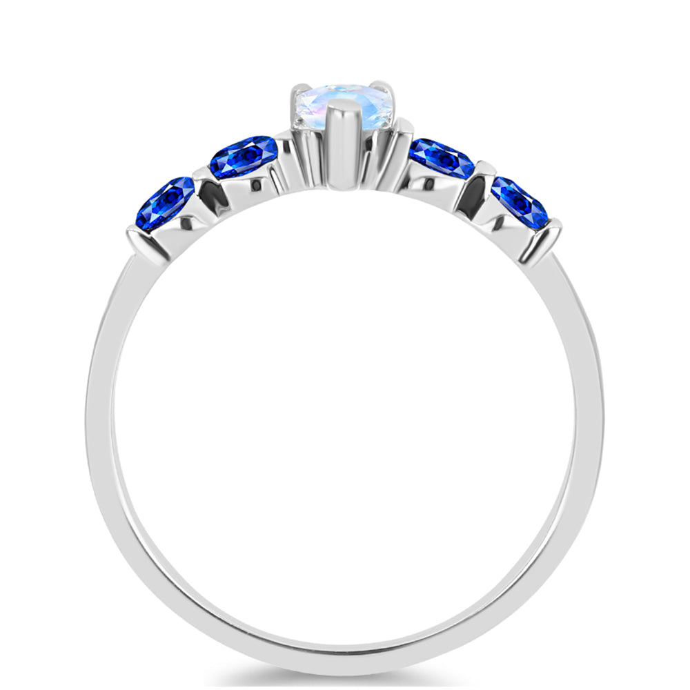 Pierścionek ze srebra próby 925 z australijskim niebieskim szafirem i tęczowym kamieniem księżycowym