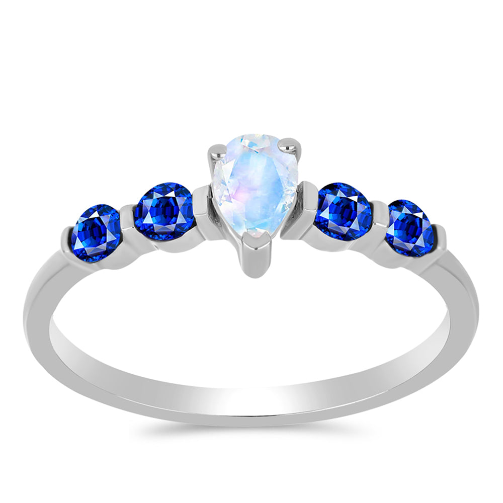Pierścionek ze srebra próby 925 z australijskim niebieskim szafirem i tęczowym kamieniem księżycowym