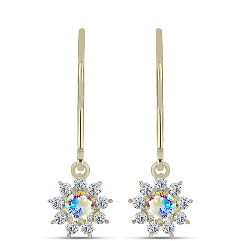 Kolczyki srebrne pozłacane z lodowym moissanitem i białym topazem