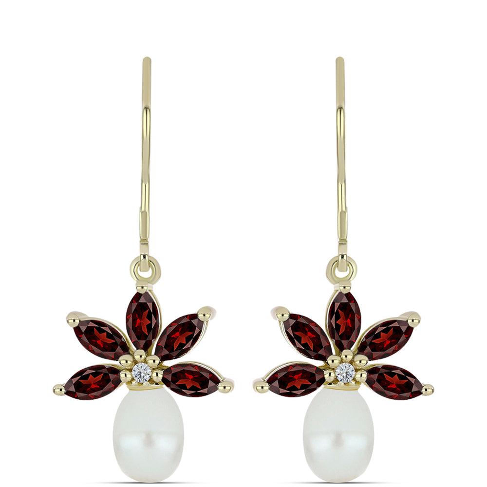 Kolczyki srebrne pozłacane z granatem i białą perłą słodkowodną 1 