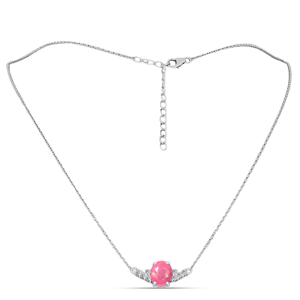 Naszyjnik ze srebra próby 925 z różowym opalem i białym topazem 1 