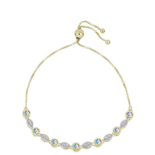 Bransoletka srebrna pozłacana z lodowym moissanitem i białym topazem