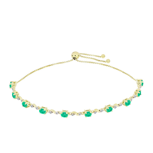 Bransoletka srebrna pozłacana z kolumbijskim szmaragdem i białym diamentem