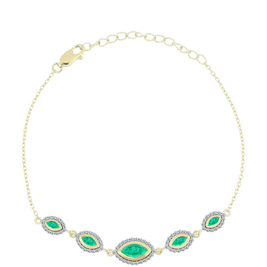 Bransoletka srebrna pozłacana z kolumbijskim szmaragdem i białym diamentem