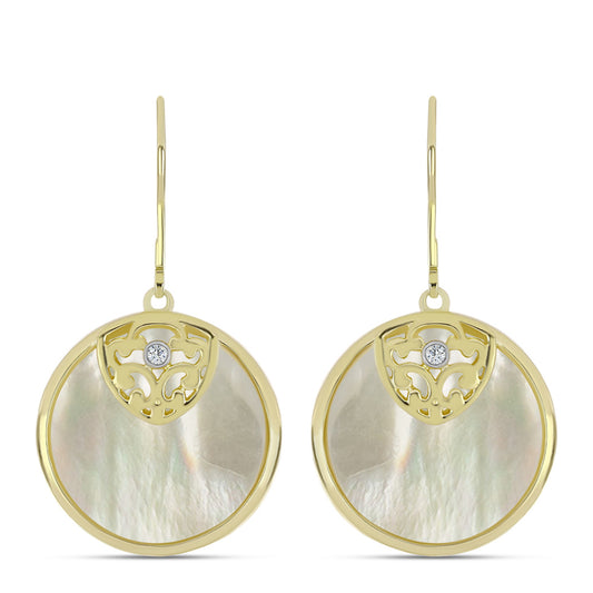 Kolczyki srebrne pozłacane z matką pereł i białym topazem