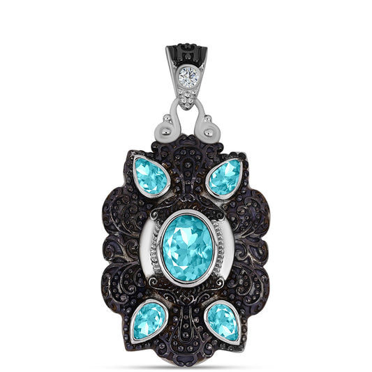 Zawieszka srebrna pozłacana srebra z kwarcem Paraiba i białym topazem