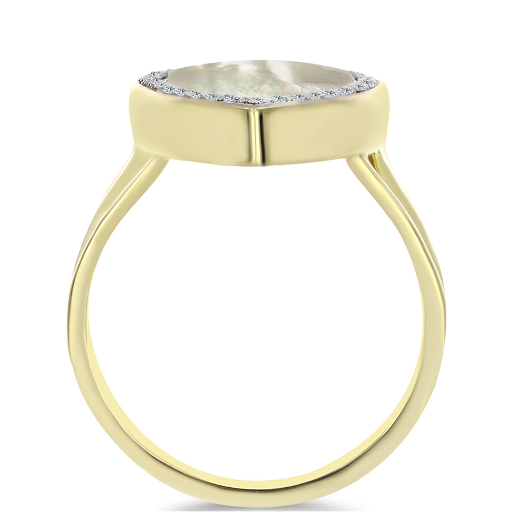 Pierścionek srebrny pozłacany z matką pereł i białym topazem 2 