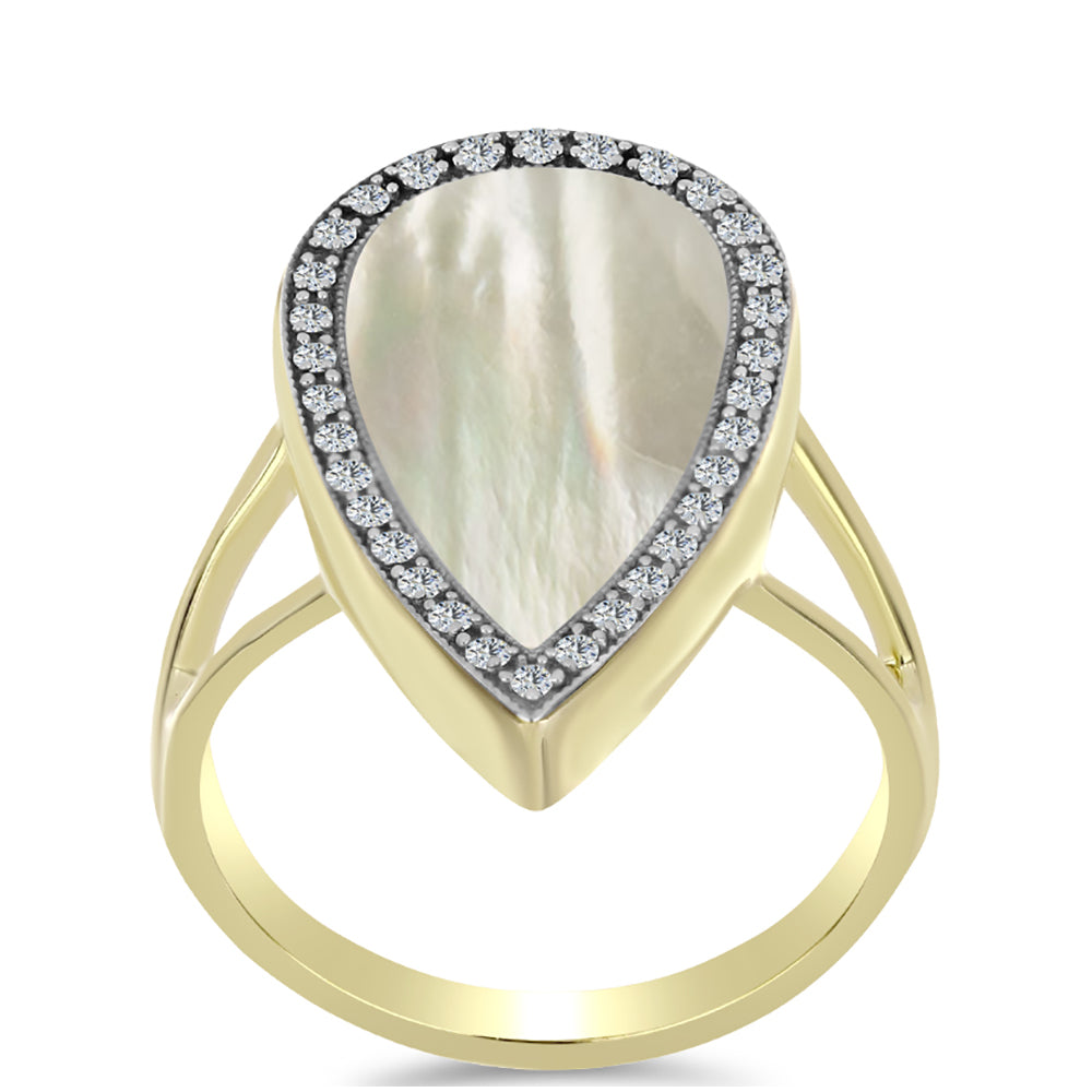 Pierścionek srebrny pozłacany z matką pereł i białym topazem 3 