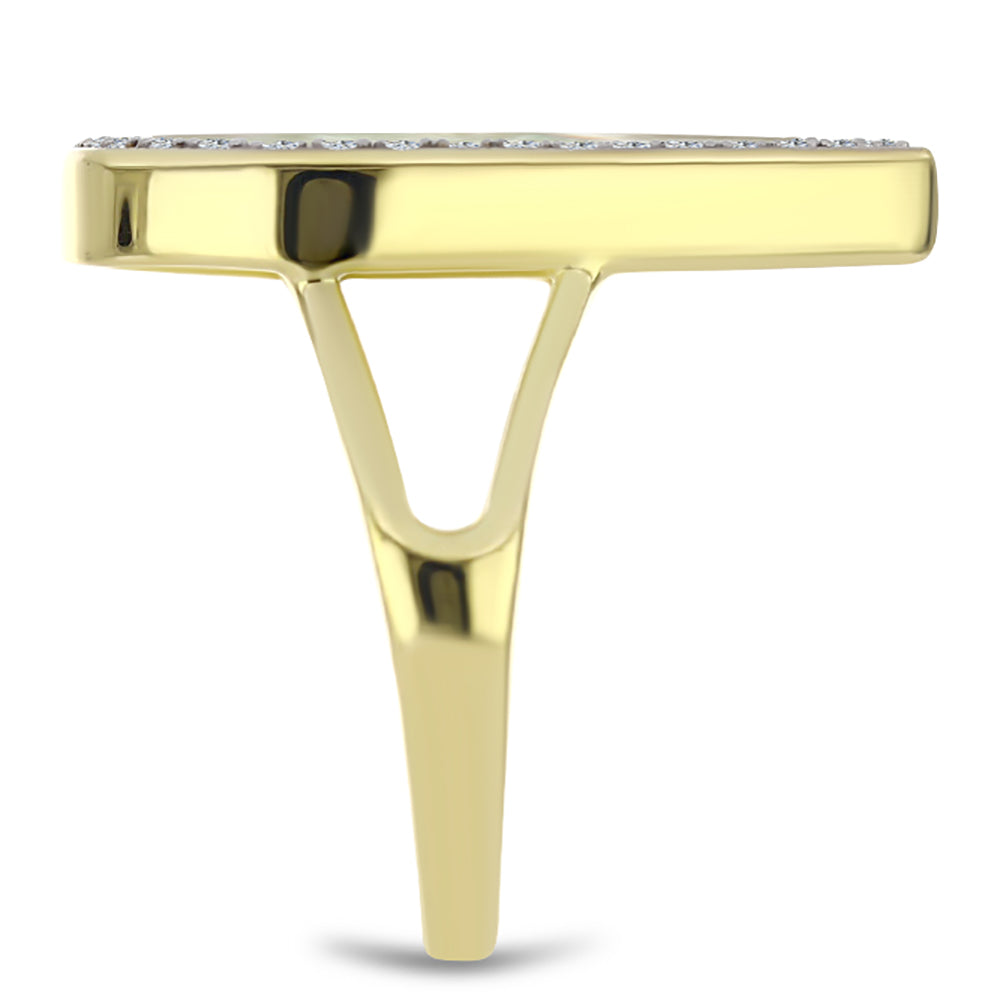 Pierścionek srebrny pozłacany z matką pereł i białym topazem