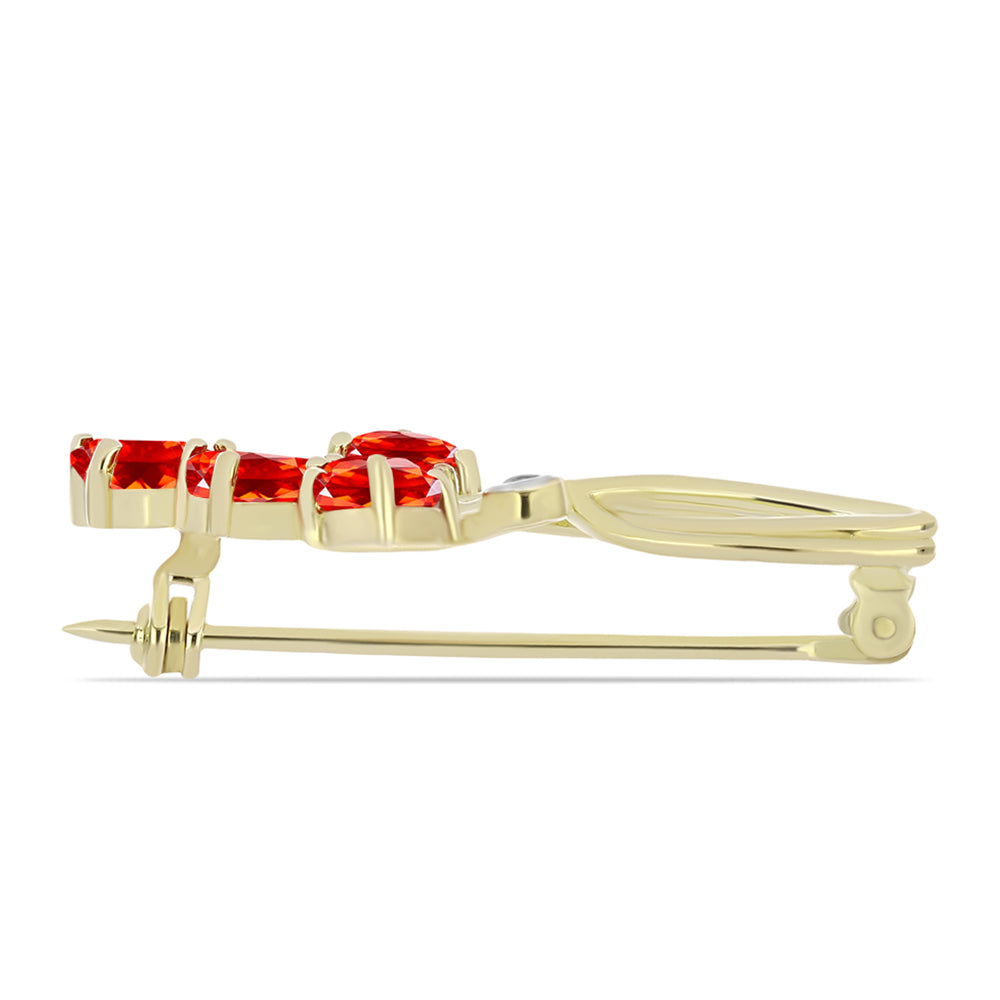 Broszka srebrny pozłacany z czerwonym opalem etiopskim i białym topazem
