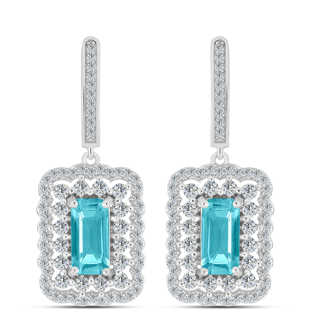 Kolczyki ze srebra próbe 925 z kwarcem Paraiba i białym topazem 2 