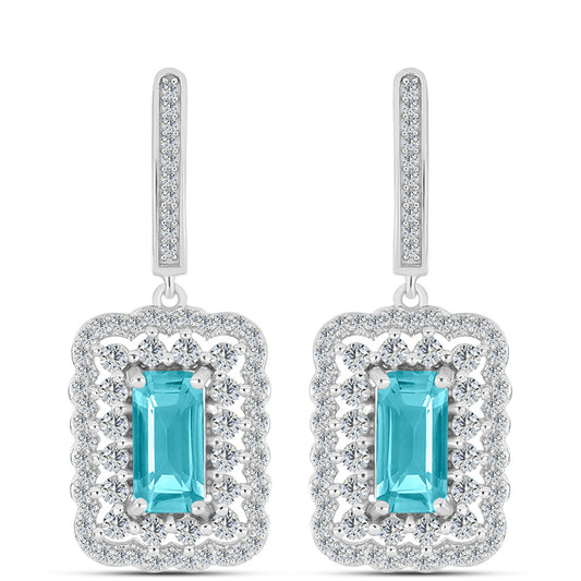 Kolczyki ze srebra próbe 925 z kwarcem Paraiba i białym topazem