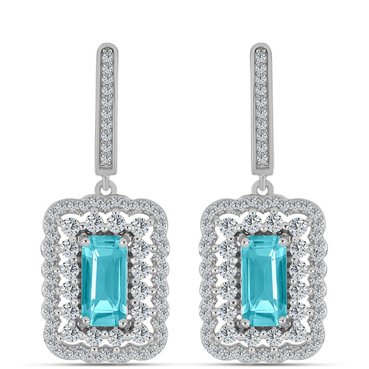 Kolczyki ze srebra próbe 925 z kwarcem Paraiba i białym topazem