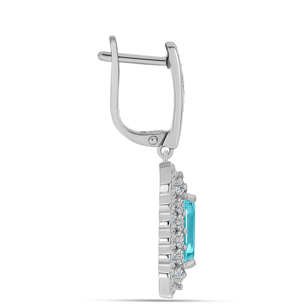 Kolczyki ze srebra próbe 925 z kwarcem Paraiba i białym topazem 3 