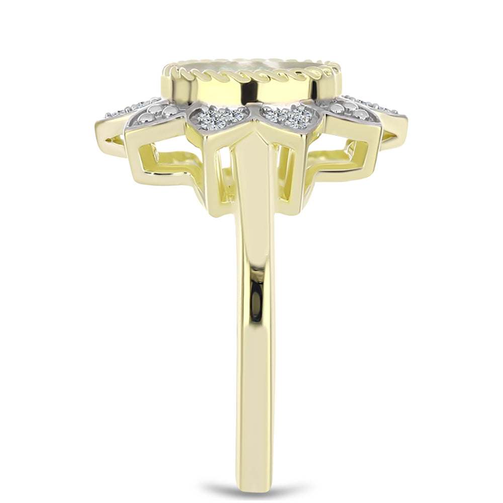 Pierścionek srebrny pozłacany z matką pereł i białym topazem 4 