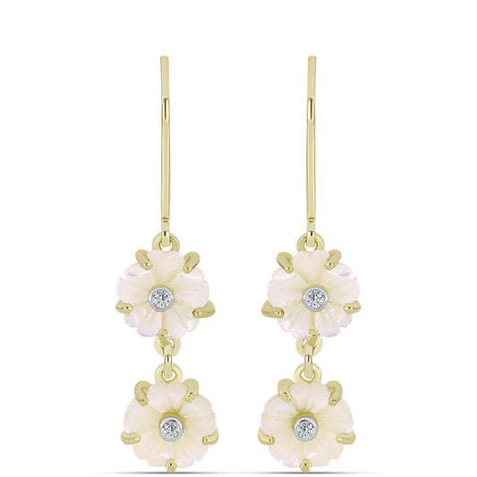 Kolczyki srebrne pozłacane z matką pereł i białym topazem