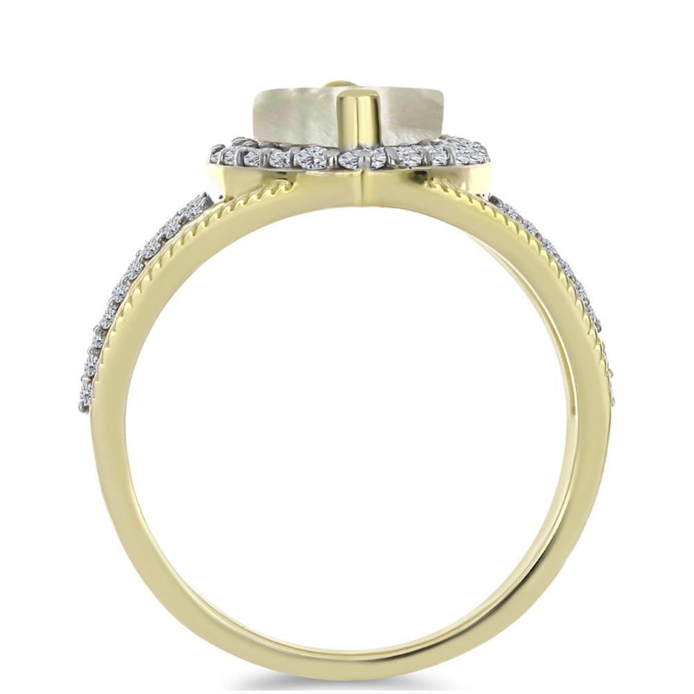 Pierścionek srebrny pozłacany z matką pereł i białym topazem 2 