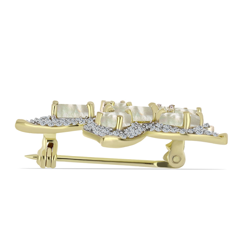 Broszka srebrny pozłacany z matką pereł