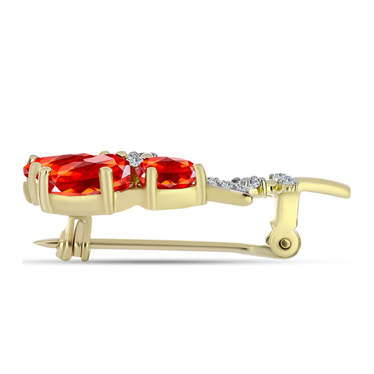 Broszka srebrny pozłacany z czerwonym opalem etiopskim i białym topazem