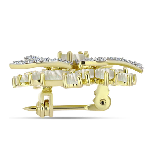 Broszka srebrny pozłacany z matką pereł