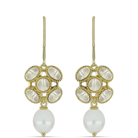 Kolczyki srebrne pozłacane z matką pereł i białą perłą słodkowodną