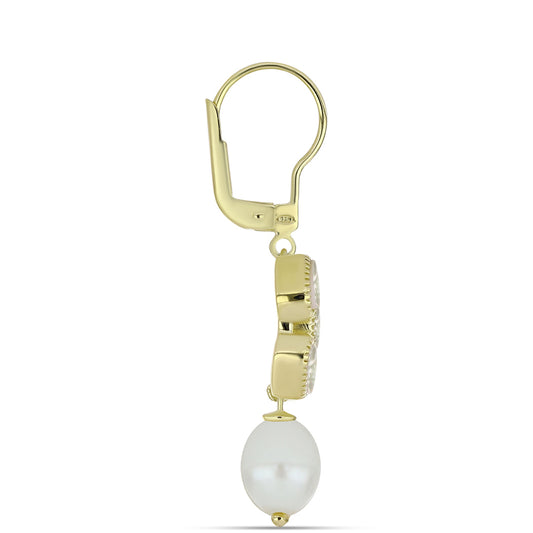 Kolczyki srebrne pozłacane z matką pereł i białą perłą słodkowodną