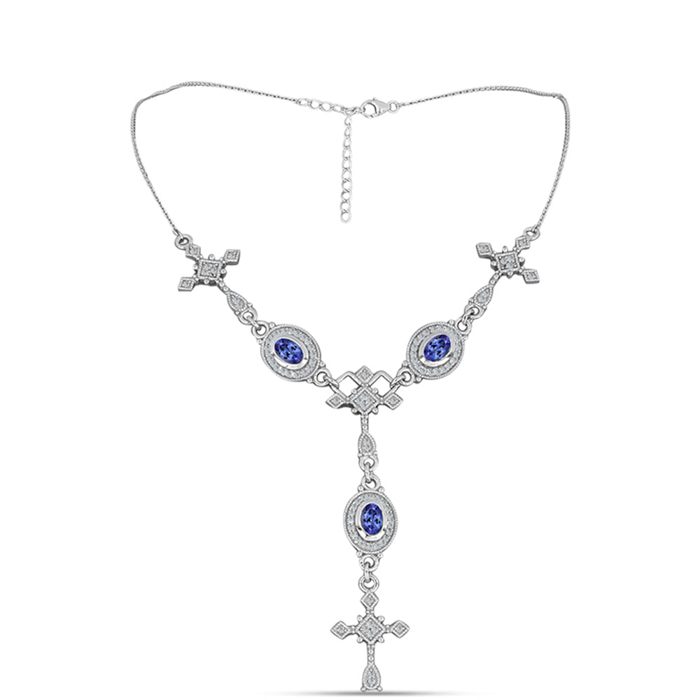 Naszyjnik ze srebra próby 925 z tanzanitem klasy AAA i białym topazem 1 