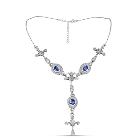 Naszyjnik ze srebra próby 925 z tanzanitem klasy AAA i białym topazem