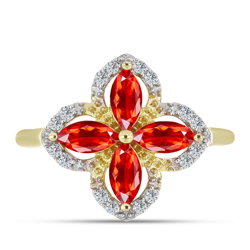 Pierścionek srebrny pozłacany z czerwonym opalem etiopskim i białym topazem