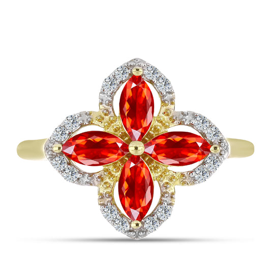 Pierścionek srebrny pozłacany z czerwonym opalem etiopskim i białym topazem