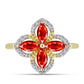 Pierścionek srebrny pozłacany z czerwonym opalem etiopskim i białym topazem