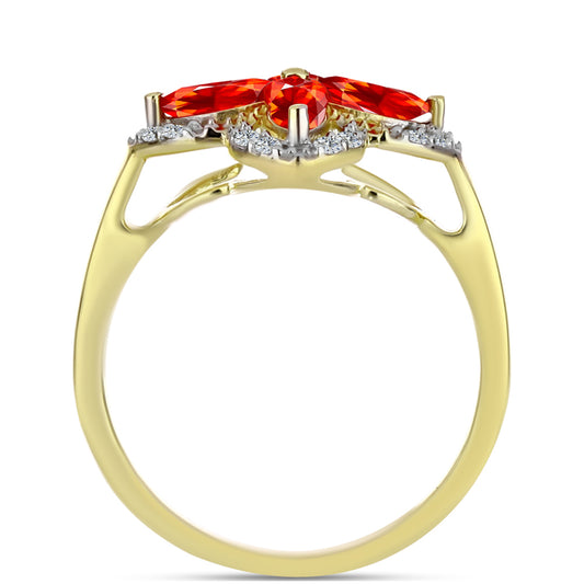 Pierścionek srebrny pozłacany z czerwonym opalem etiopskim i białym topazem