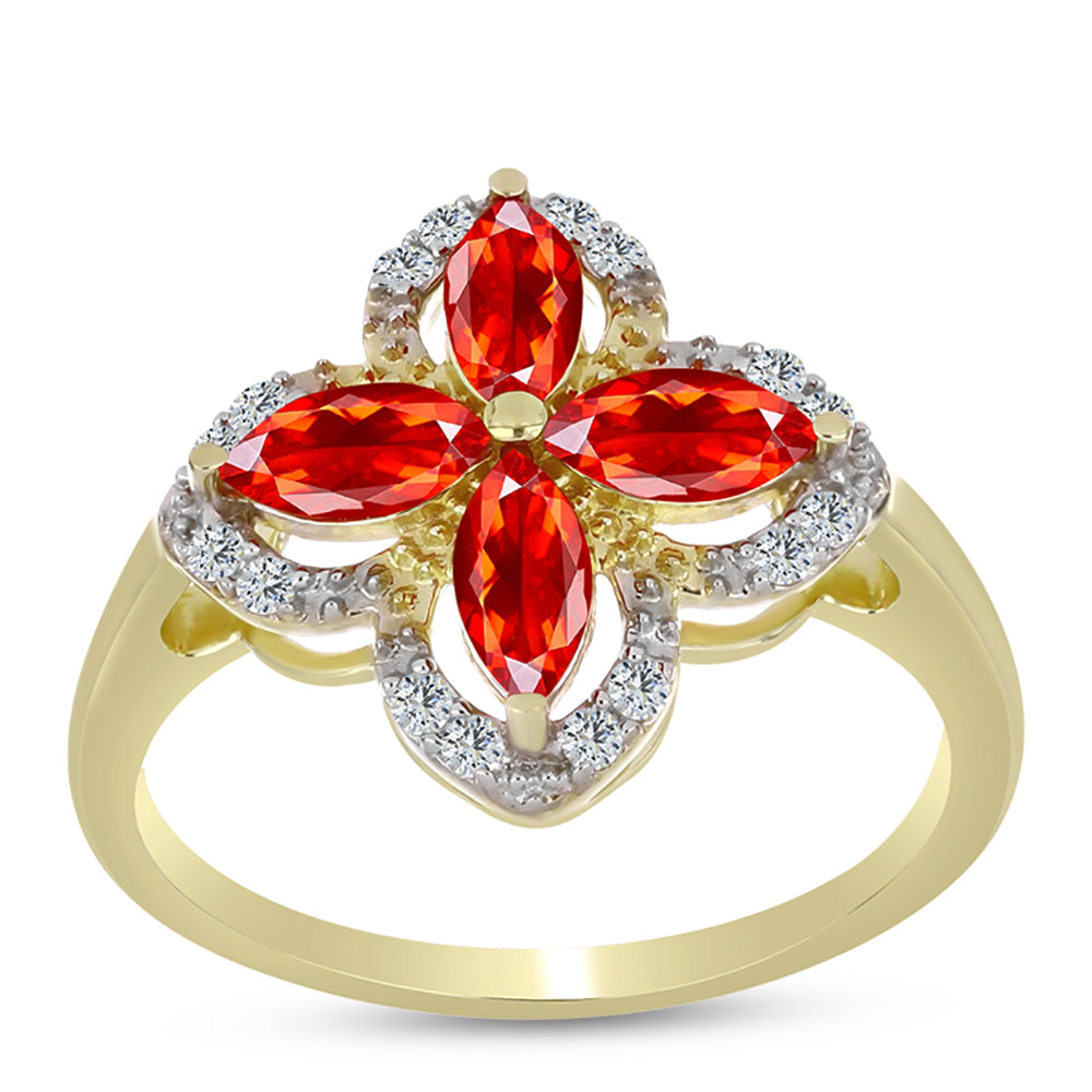 Pierścionek srebrny pozłacany z czerwonym opalem etiopskim i białym topazem 3 