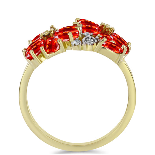 Pierścionek srebrny pozłacany z czerwonym opalem etiopskim i białym topazem