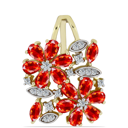 Zawieszka srebrna pozłacana z czerwonym opalem etiopskim i białym topazem