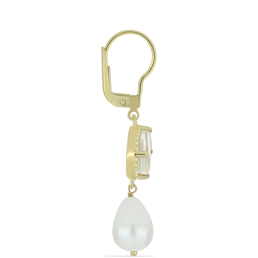 Kolczyki srebrne pozłacane z matką pereł i białą perłą słodkowodną