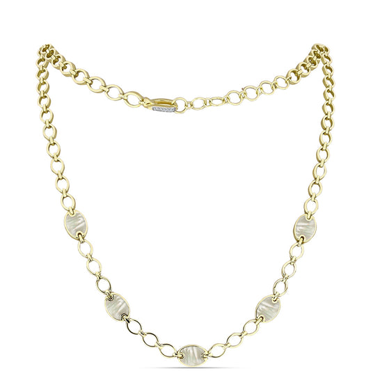 Naszyjnik srebrny pozłacany z matką pereł i białym topazem