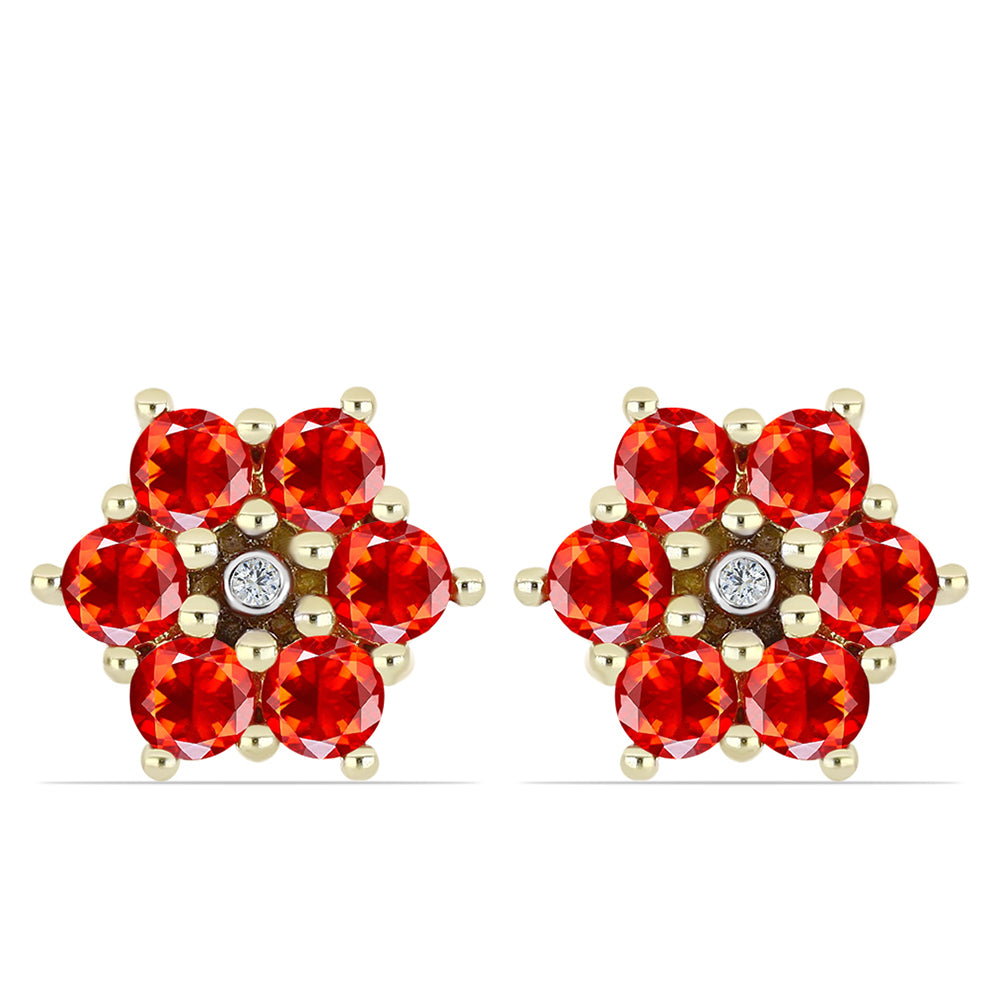 Kolczyki srebrne pozłacane z czerwonym opalem etiopskim i białym topazem