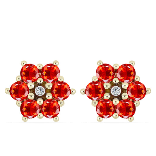 Kolczyki srebrne pozłacane z czerwonym opalem etiopskim i białym topazem