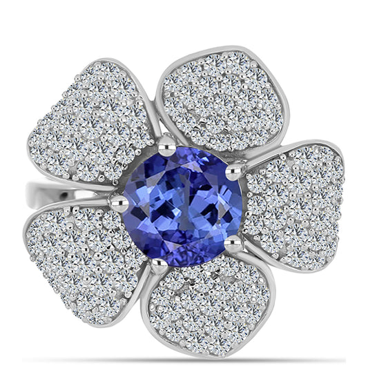 Pierścionek ze srebra próby 925 z tanzanitem klasy AAA i białym topazem