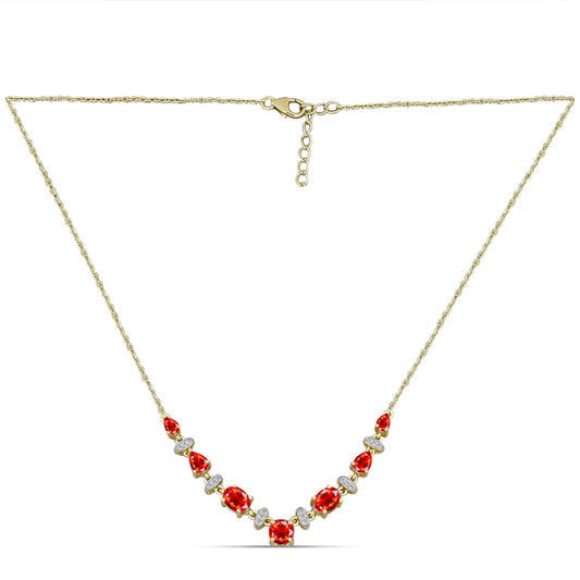 Naszyjnik srebrny pozłacany z czerwonym opalem etiopskim i białym topazem